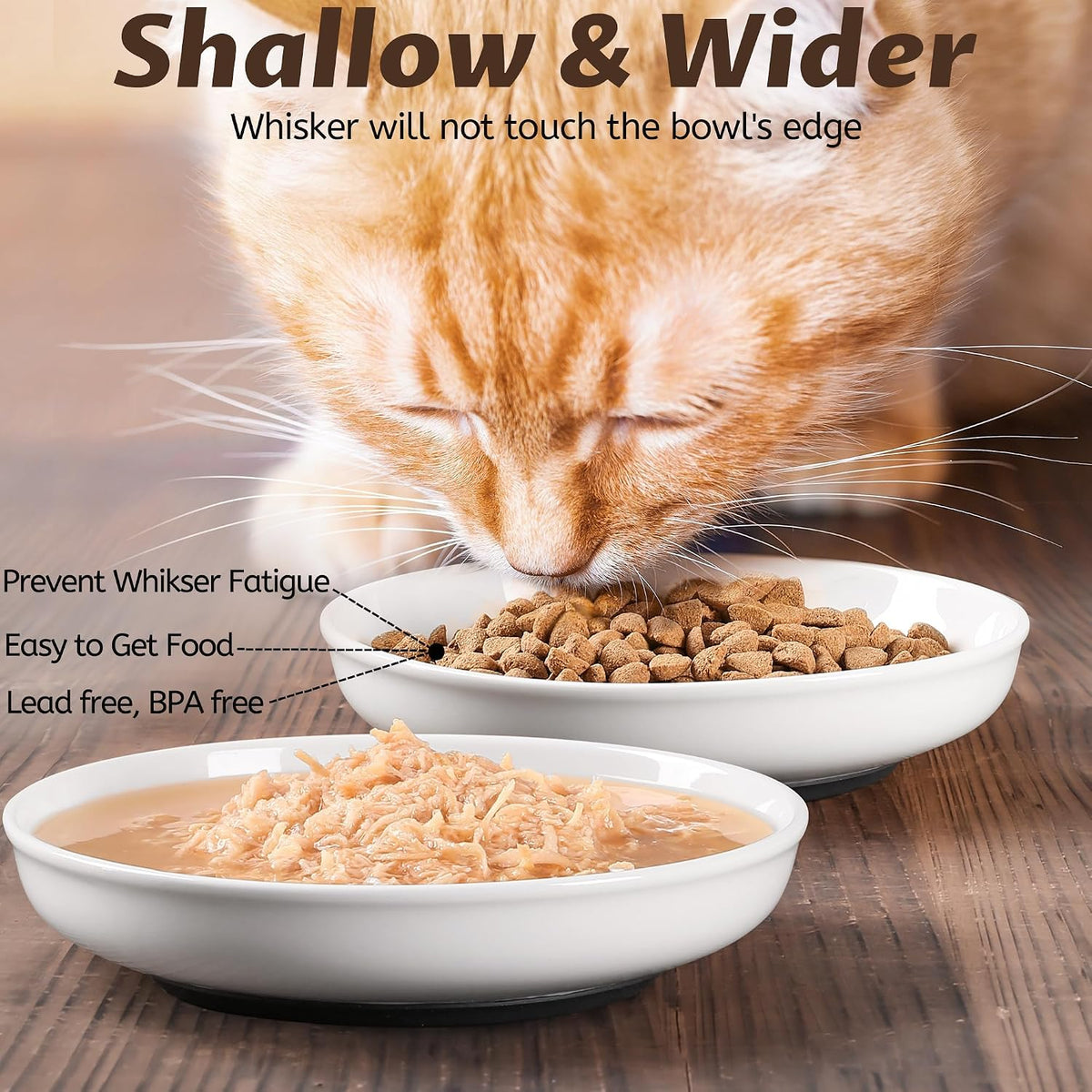 WROSWT No Spill Cat Bowls,Cat Food Bowl,Anti Whisker Fatigue Healthy Ceramic Cats Dishes Set for Indoor Cats,Shallow Wide Kitten Plates for Food and Water,Non-Slip Silicone Bottom,3 Pack