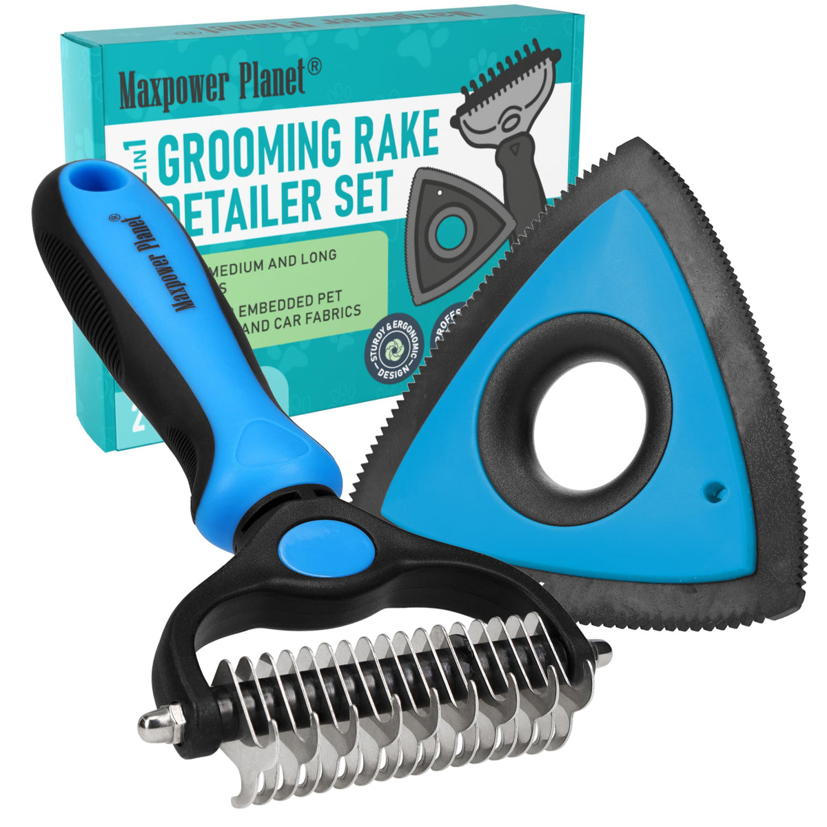 Maxpower Planet Hair Brush - Double Sided Shedding, Dematting Undercoat Rake for Dogs and Cats, Extra Wide Dog Grooming Brush, Reduce Shedding by 95%, Black
