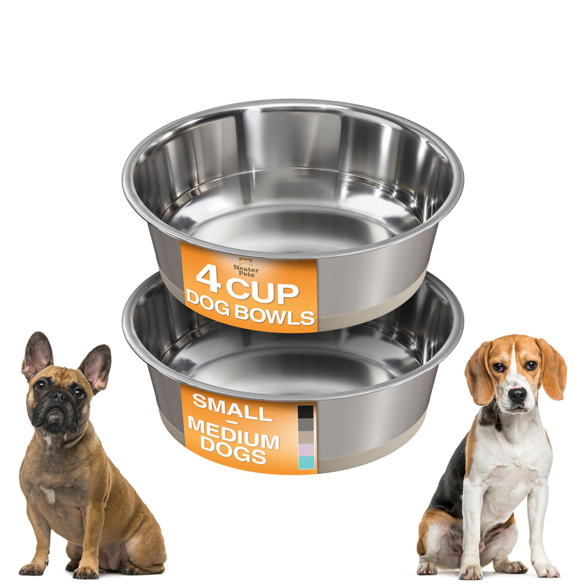 Neater Pet Brands Stainless Steel Dog Bowls with Non-Slip Rubber Bottom – 2 Cup (16 oz), Black - Set of 2 Heavy Duty Metal Dog Bowls, Dishwasher Safe, Food or Water Bowl, Ideal for Small Dogs & Cats
