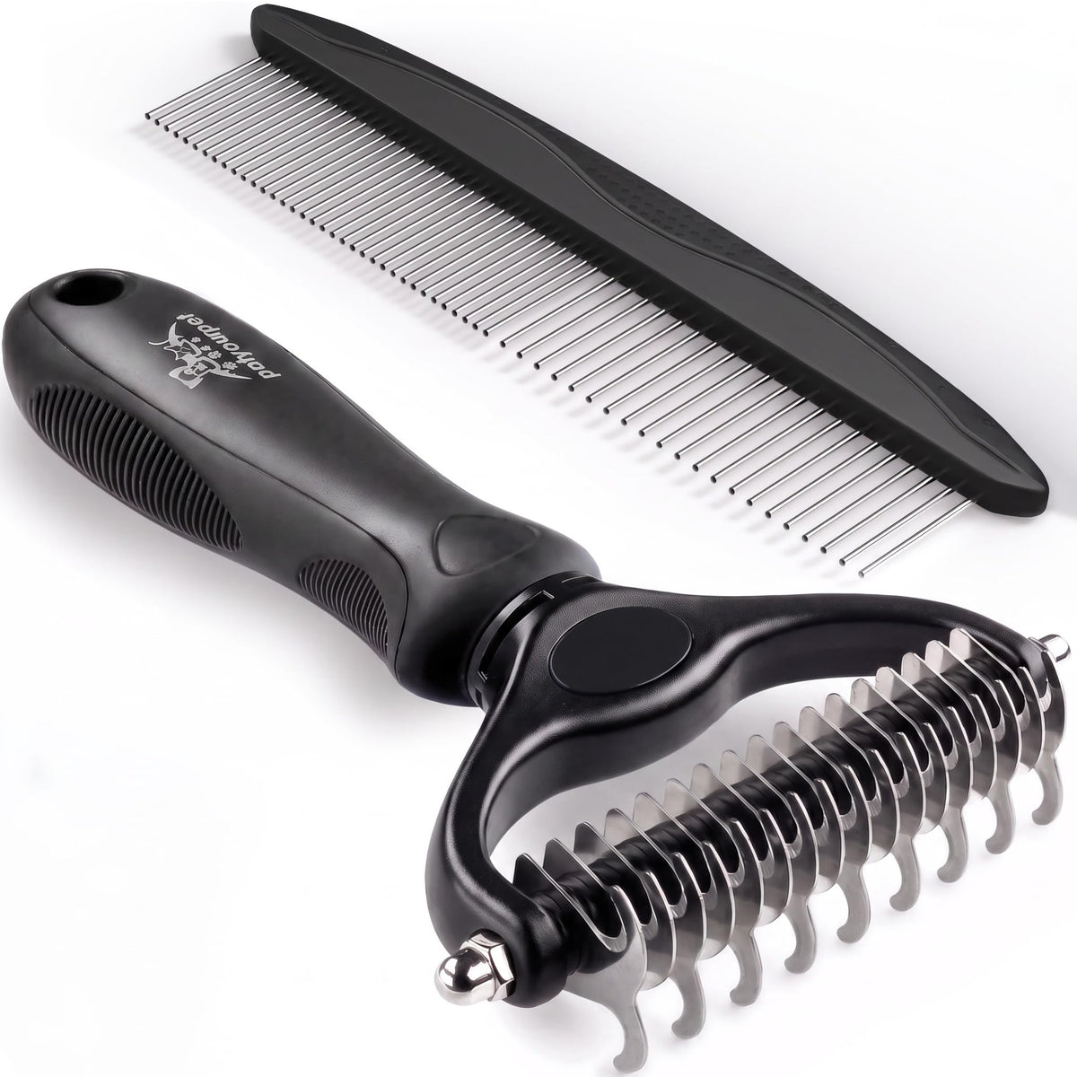 Pat Your Pet Deshedding Brush & Metal Comb Grooming Combo for Cats & Dogs