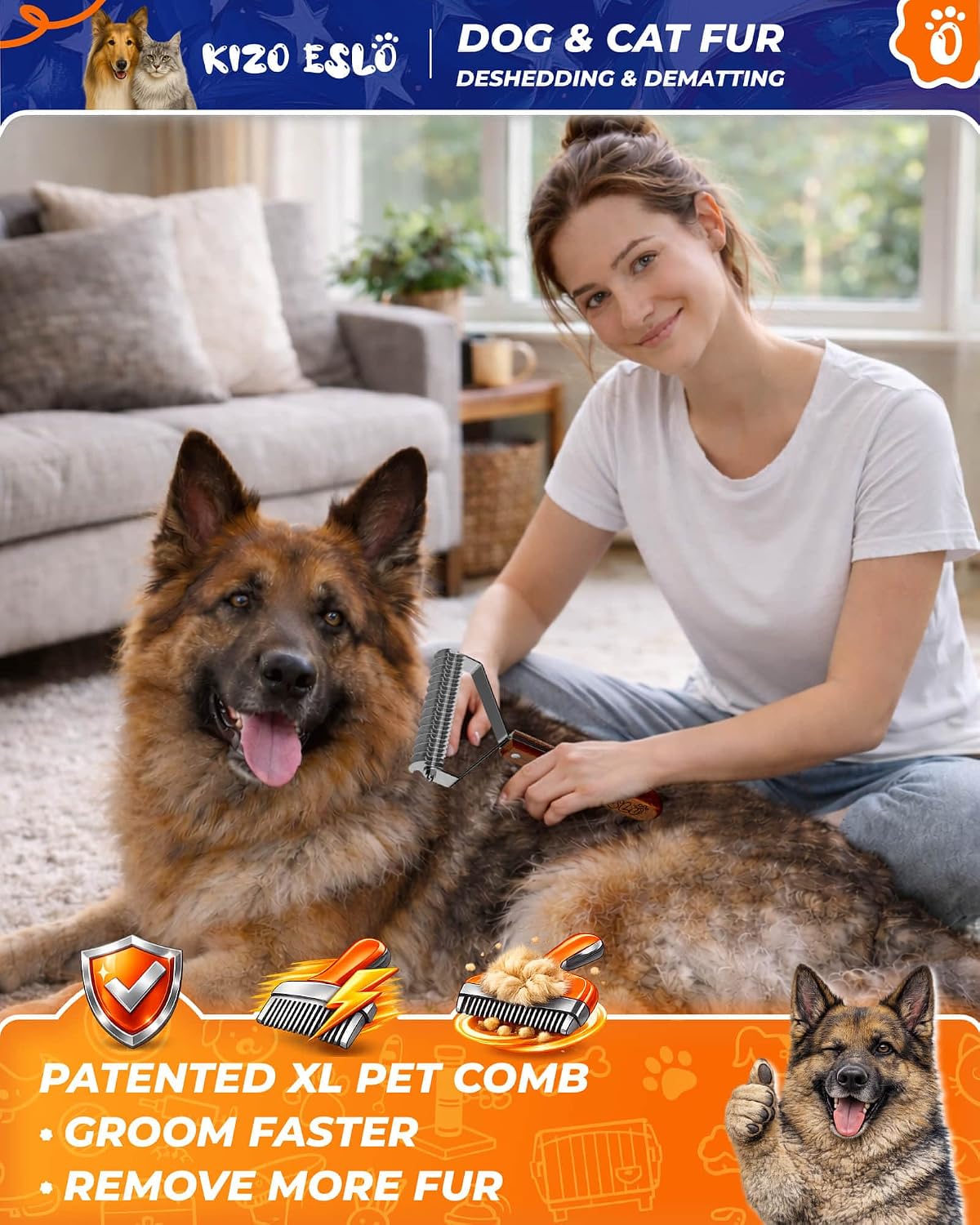 XL+ Undercoat Rake for Dogs & Cats, Dog Brush for Shedding, Dematting Comb