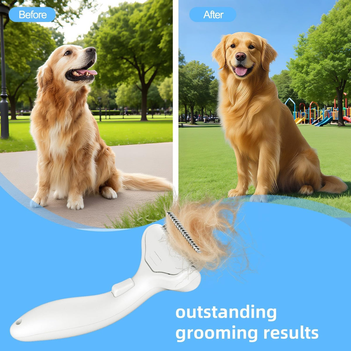 Undercoat Rake for Dogs & Cats, Self‑Clean Deshedding Brush, Dematting Comb