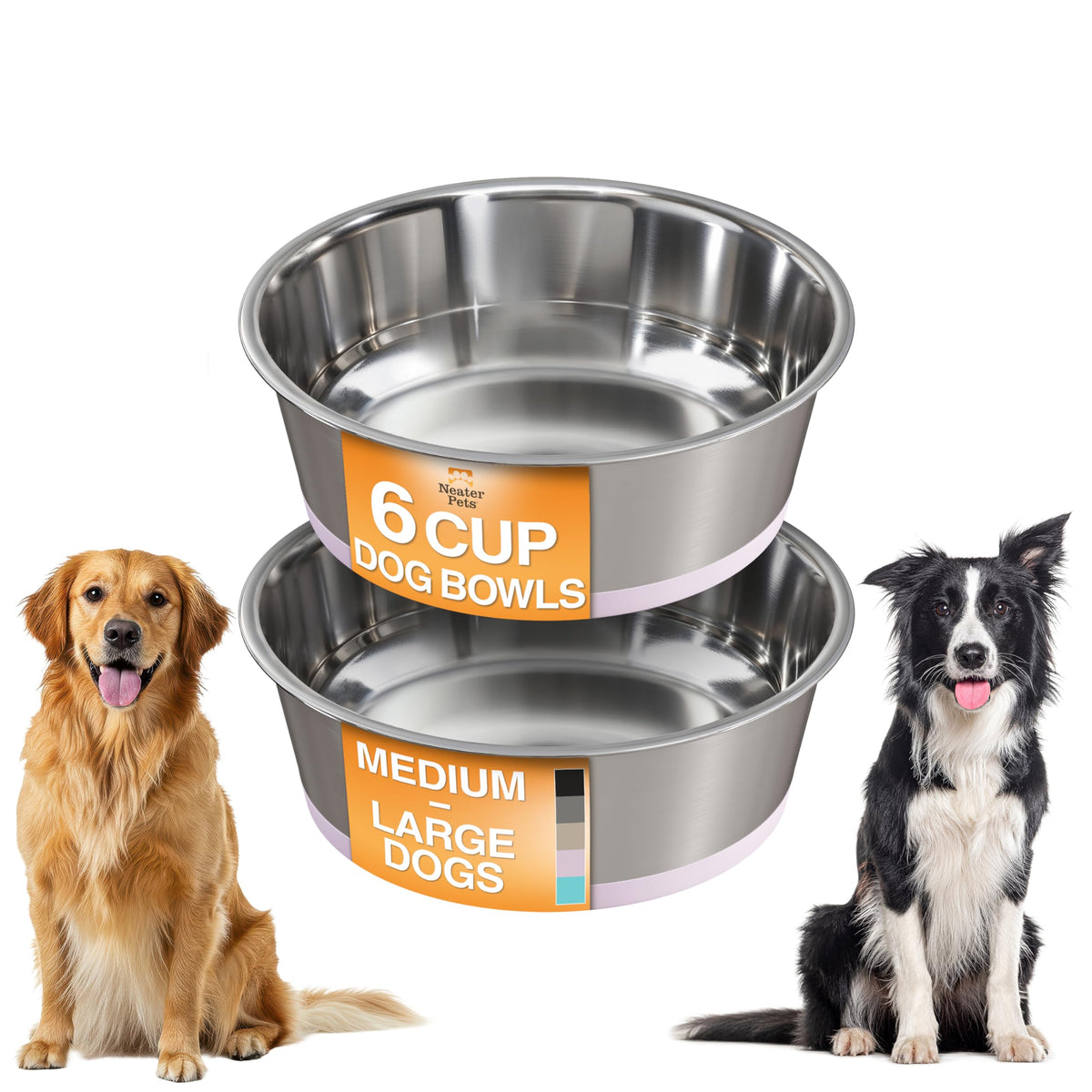 Neater Pet Brands Stainless Steel Dog Bowls with Non-Slip Rubber Bottom – 2 Cup (16 oz), Black - Set of 2 Heavy Duty Metal Dog Bowls, Dishwasher Safe, Food or Water Bowl, Ideal for Small Dogs & Cats