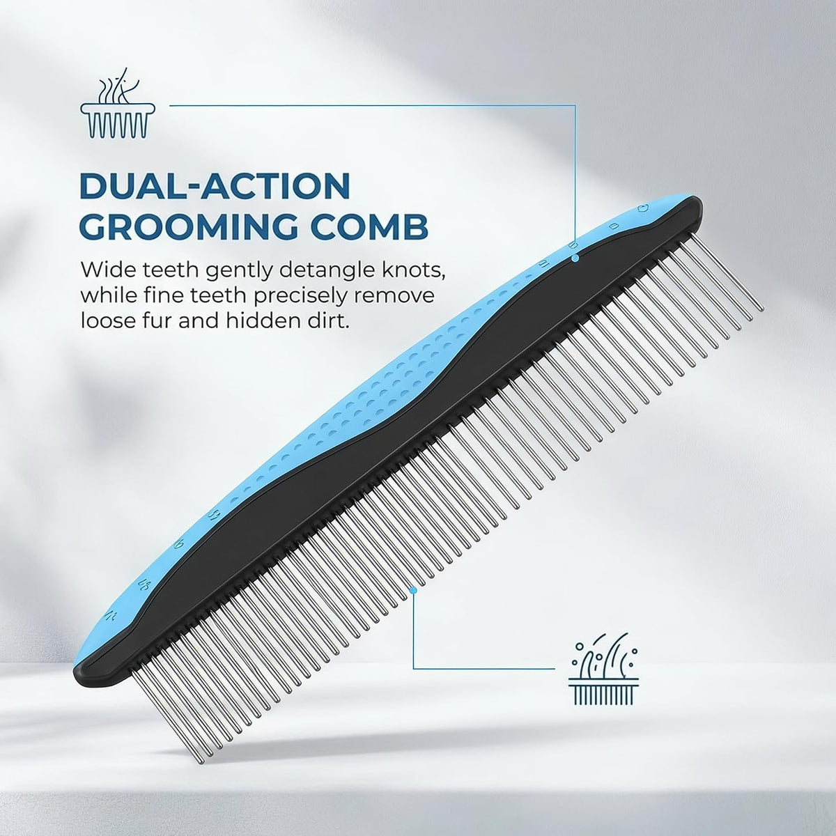 2PCS Pet Grooming Tool Set for Dogs & Cats, Dematting Rake & Metal Comb