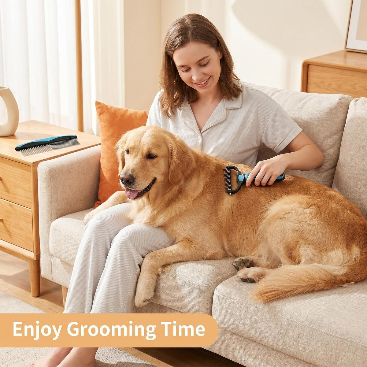 Dog Cat Grooming Brush Comb, 2-in-1 Deshedding Undercoat Rake