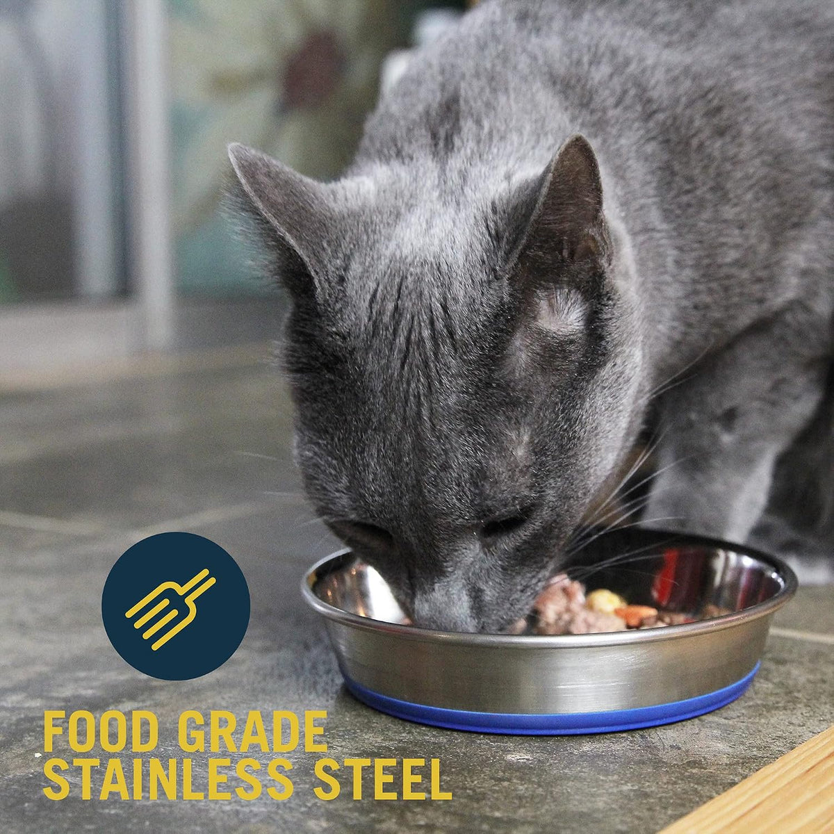 Our Pets DuraPet Stainless Steel Non-Slip (Cat Food Bowl or Water Bowl) (Holds up to 1 Cup of Wet or Dry Food) Easy to Clean