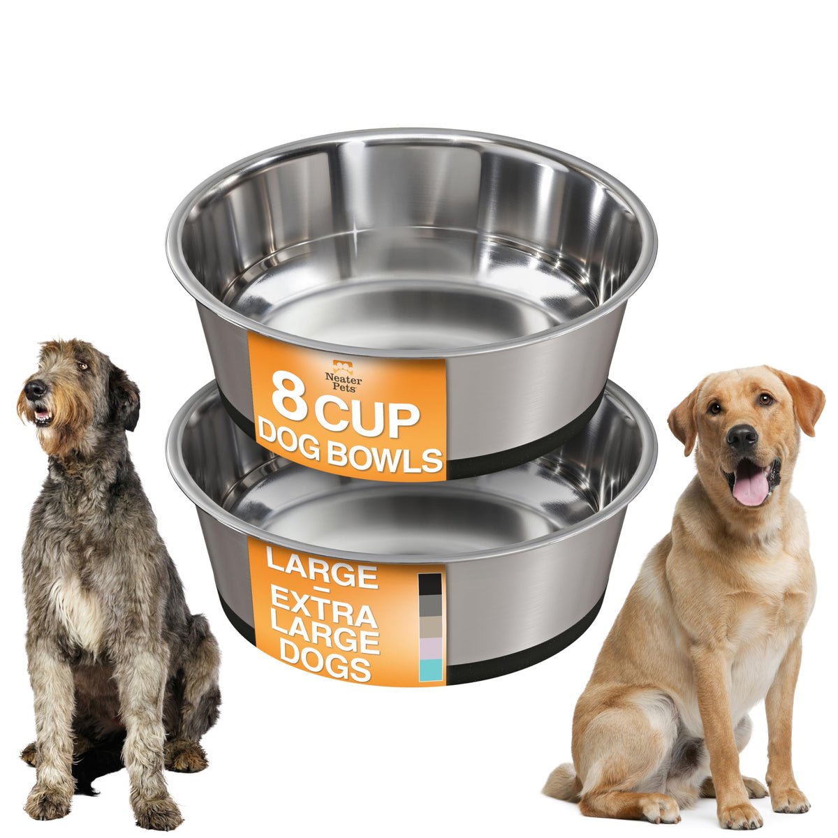 Neater Pet Brands Stainless Steel Dog Bowls with Non-Slip Rubber Bottom – 2 Cup (16 oz), Black - Set of 2 Heavy Duty Metal Dog Bowls, Dishwasher Safe, Food or Water Bowl, Ideal for Small Dogs & Cats