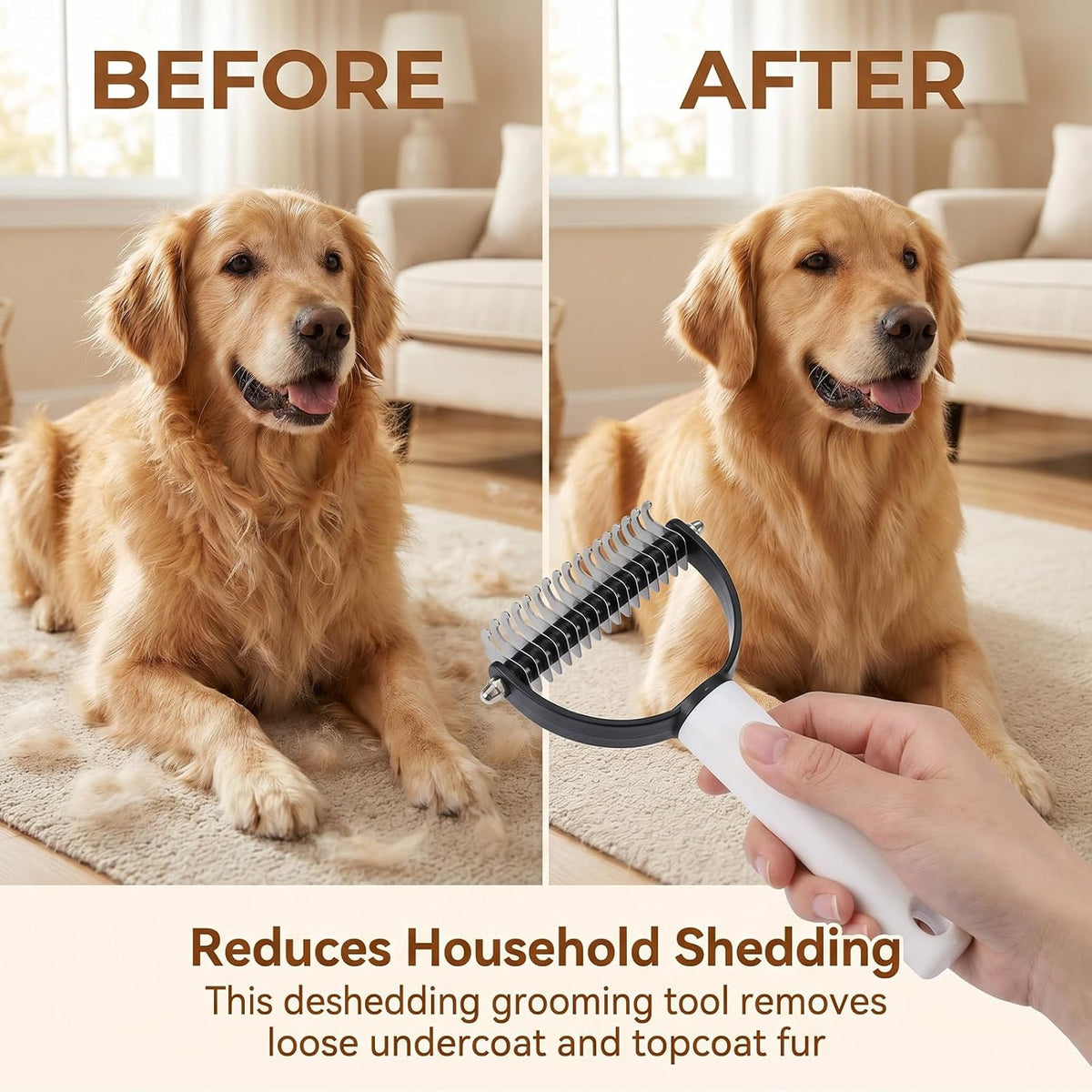 Double Sided Dematting Comb for Cats & Dogs, Deshedding Grooming Tool, Gentle Mat Remover Detangler for Long Thick Haired Pets, Shedding & Detangling Brush