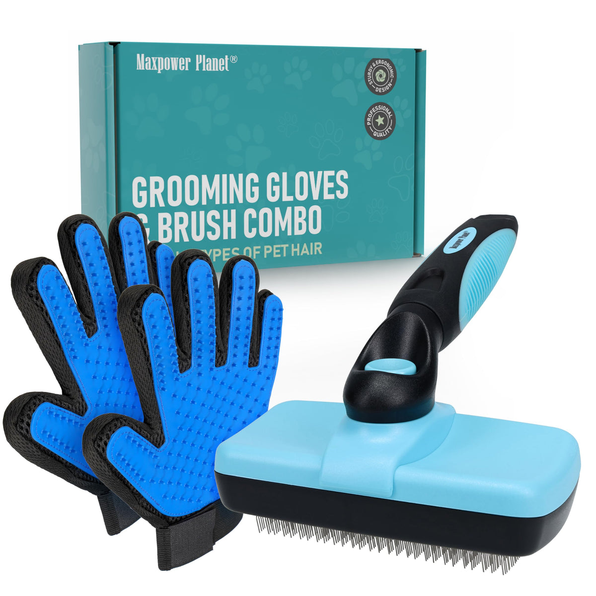 Maxpower Planet Hair Brush - Double Sided Shedding, Dematting Undercoat Rake for Dogs and Cats, Extra Wide Dog Grooming Brush, Reduce Shedding by 95%, Black