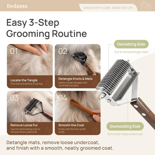 2-in-1 Deshedding & Dematting Cat Brush for Long Haired Cats