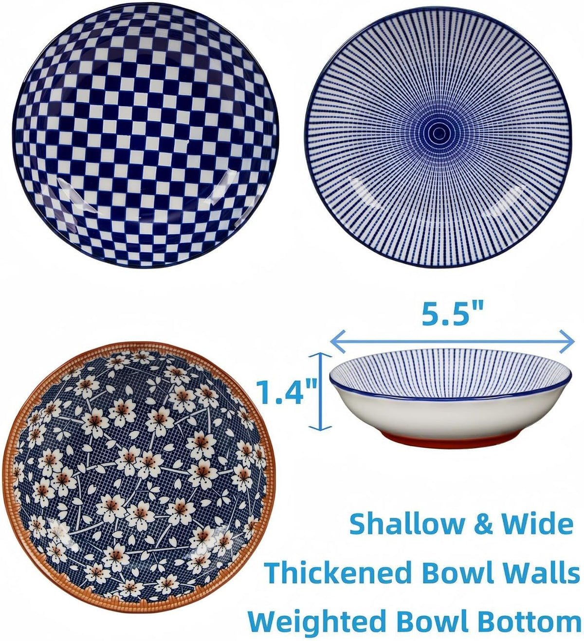 Whisker Fatigue Cat Bowl, Ceramic Cat Food Bowl Non-Slip, 3-Pack, 8oz, Boho