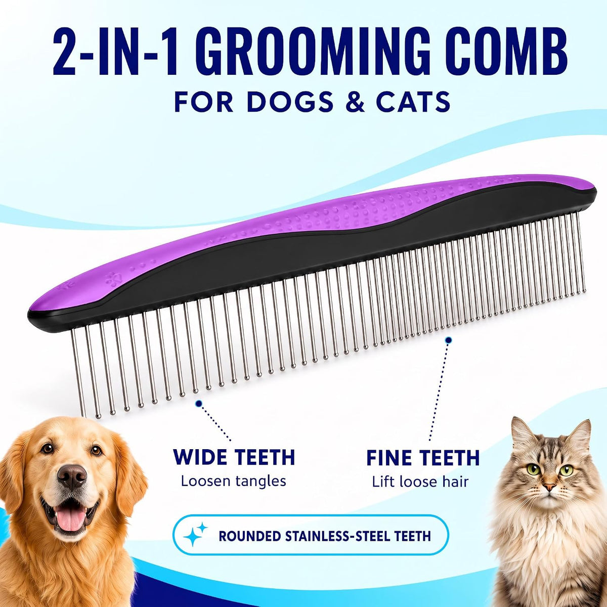 Pat Your Pet Deshedding Brush & Metal Comb Grooming Combo for Cats & Dogs