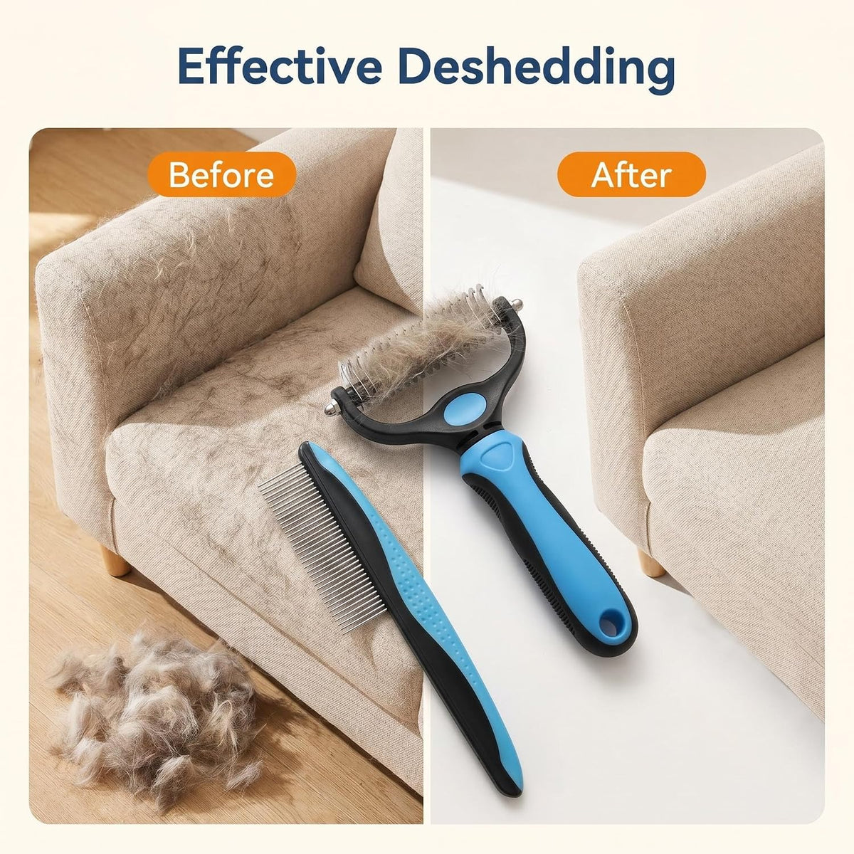 Dog Cat Grooming Brush Comb, 2-in-1 Deshedding Undercoat Rake