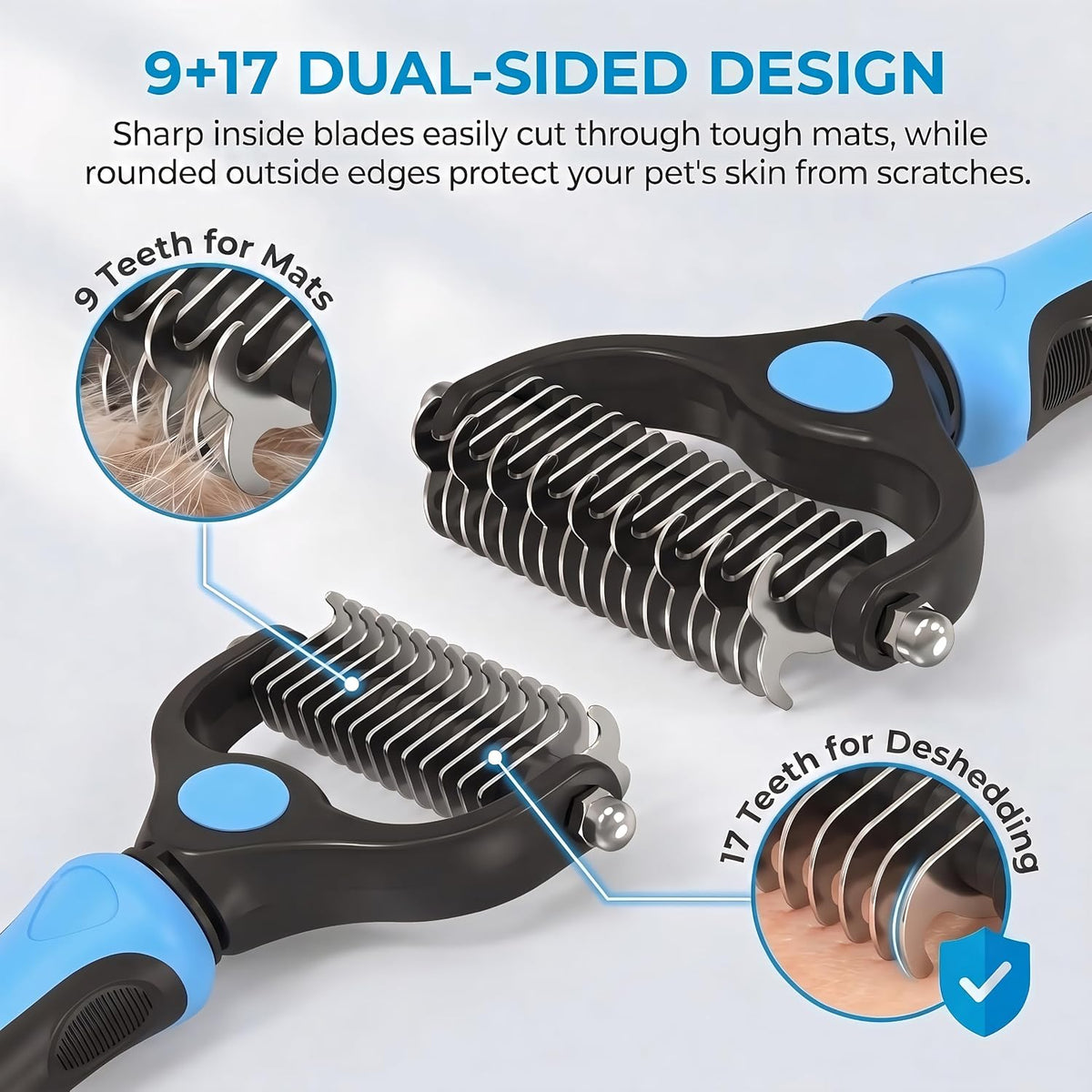 2PCS Pet Grooming Tool Set for Dogs & Cats, Dematting Rake & Metal Comb