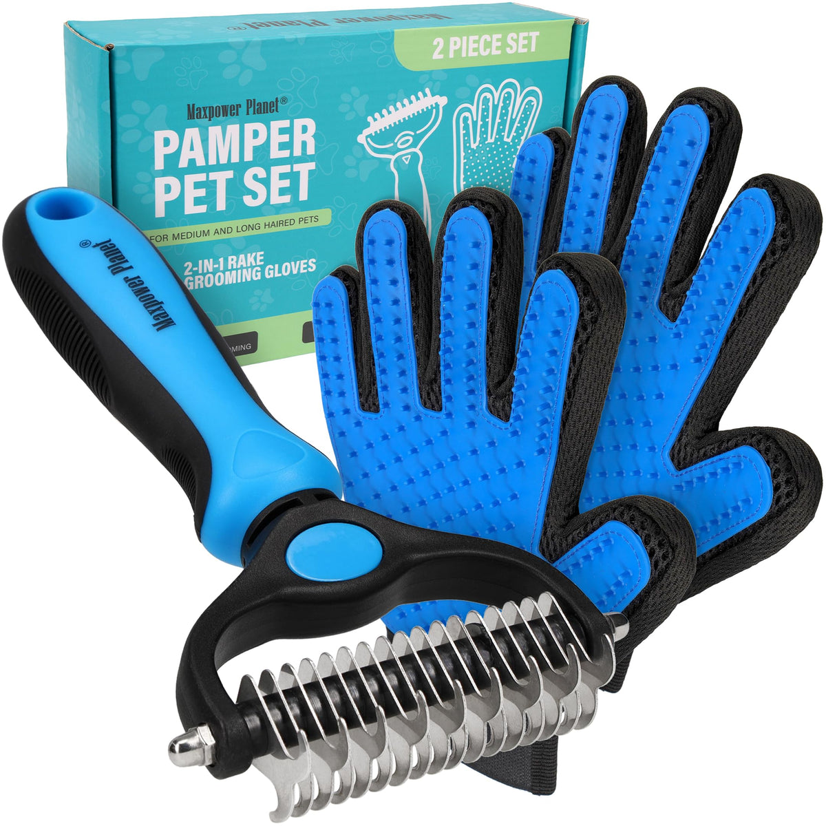 Maxpower Planet Hair Brush - Double Sided Shedding, Dematting Undercoat Rake for Dogs and Cats, Extra Wide Dog Grooming Brush, Reduce Shedding by 95%, Black