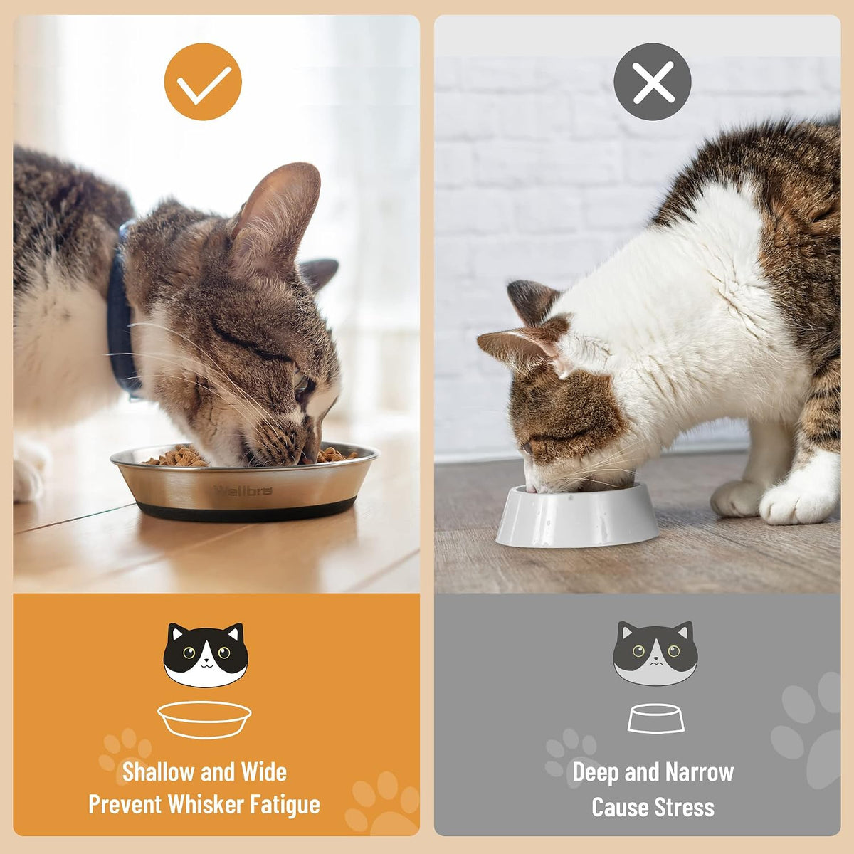 Cat Bowls, 304 Stainless Steel Non-Slip Wide Shallow, 4 Pack