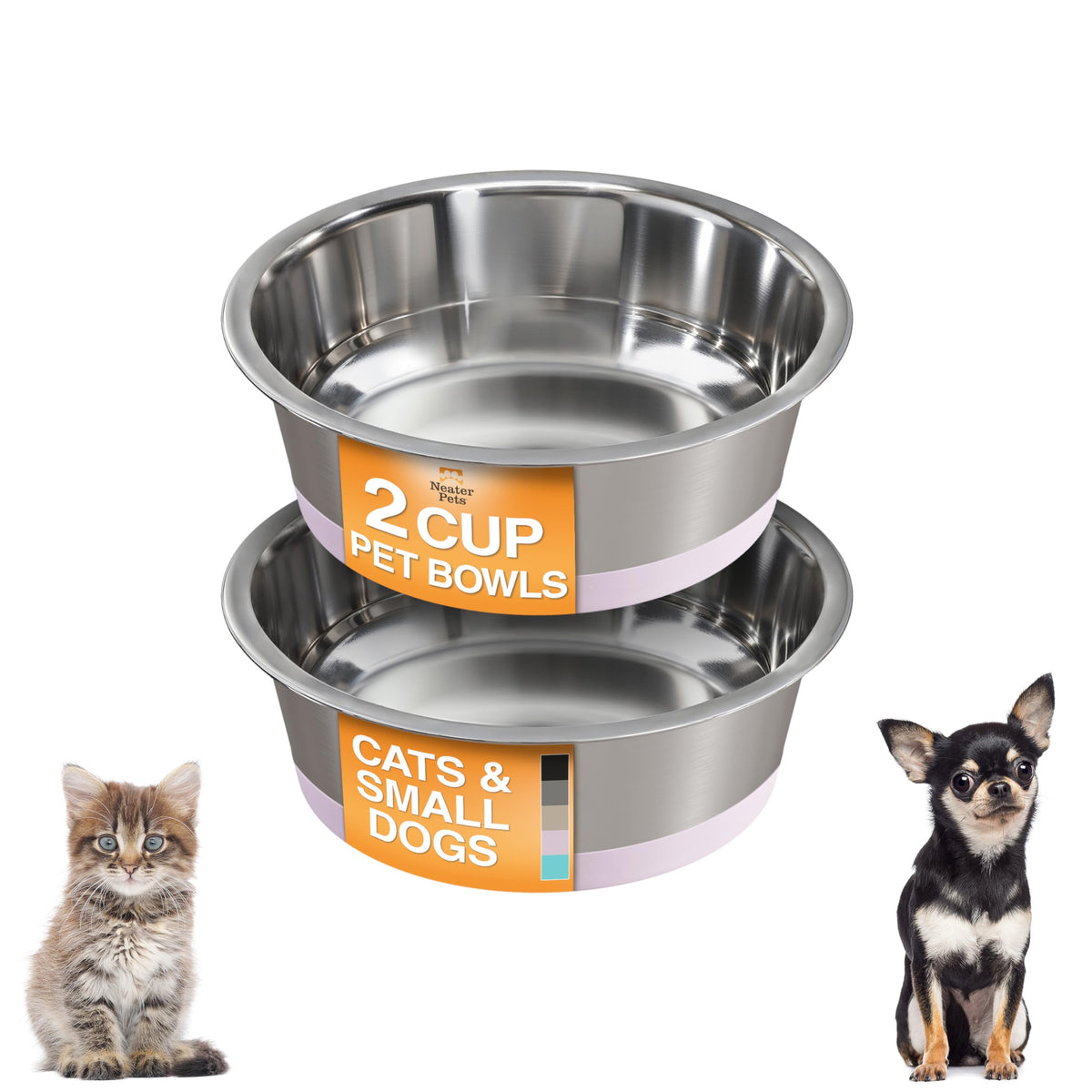 Neater Pet Brands Stainless Steel Dog Bowls with Non-Slip Rubber Bottom – 2 Cup (16 oz), Black - Set of 2 Heavy Duty Metal Dog Bowls, Dishwasher Safe, Food or Water Bowl, Ideal for Small Dogs & Cats