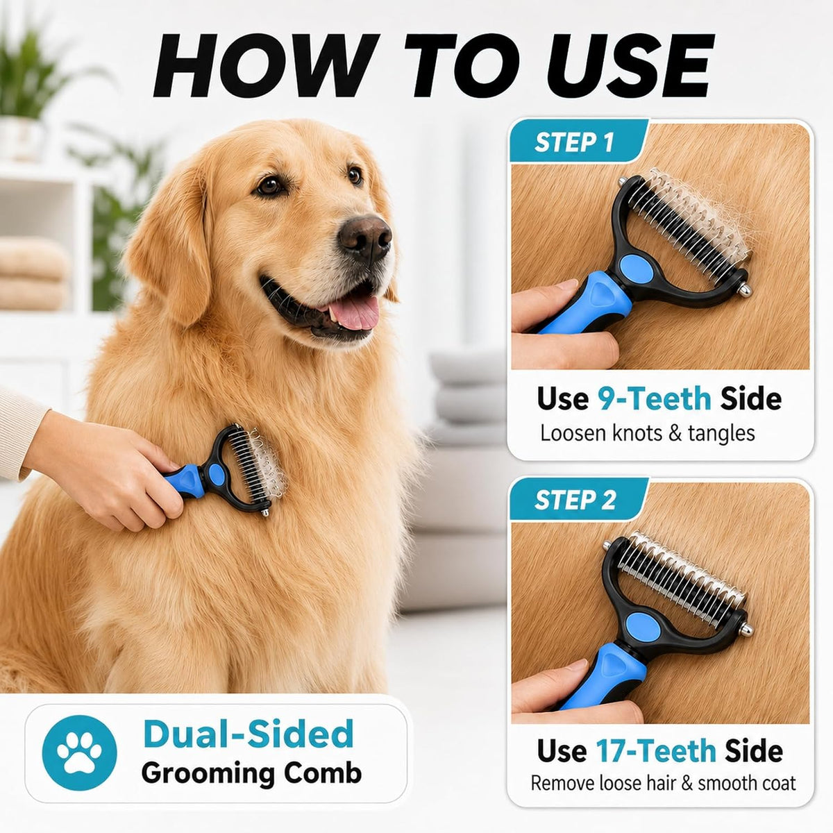 Pet Grooming Combo for Detangling Long Matted Fur Dogs & Cats