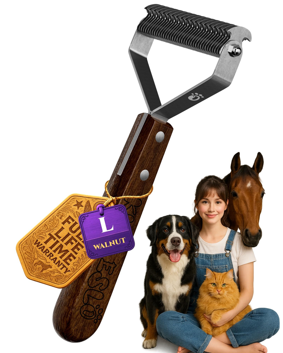 XL+ Undercoat Rake for Dogs & Cats, Dog Brush for Shedding, Dematting Comb