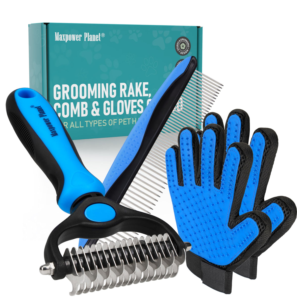Maxpower Planet Hair Brush - Double Sided Shedding, Dematting Undercoat Rake for Dogs and Cats, Extra Wide Dog Grooming Brush, Reduce Shedding by 95%, Black
