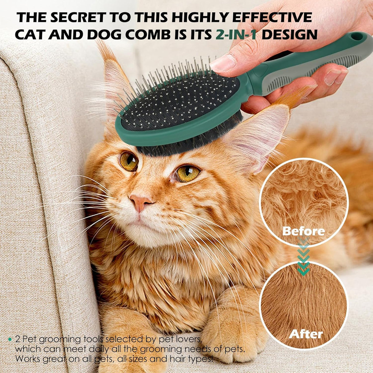 2PCS Pet Grooming Brush and Deshedding Comb Tools for Dogs Cats