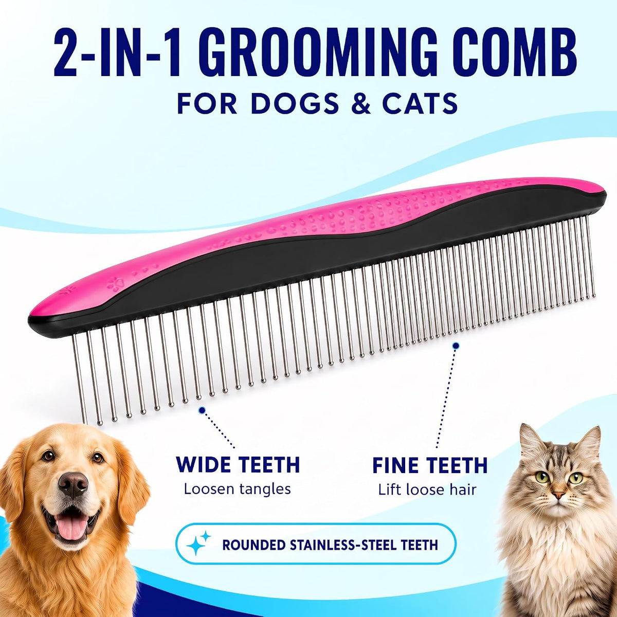 Pat Your Pet Deshedding Brush & Metal Comb Grooming Combo for Cats & Dogs