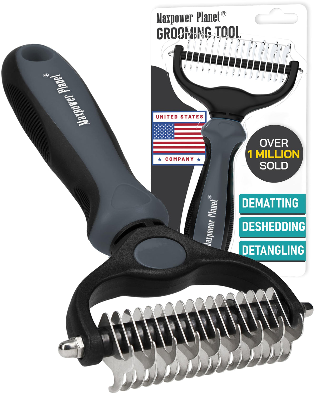 Maxpower Planet Dog Grooming Rake, Deshedding Undercoat Brush, Dogs & Cats