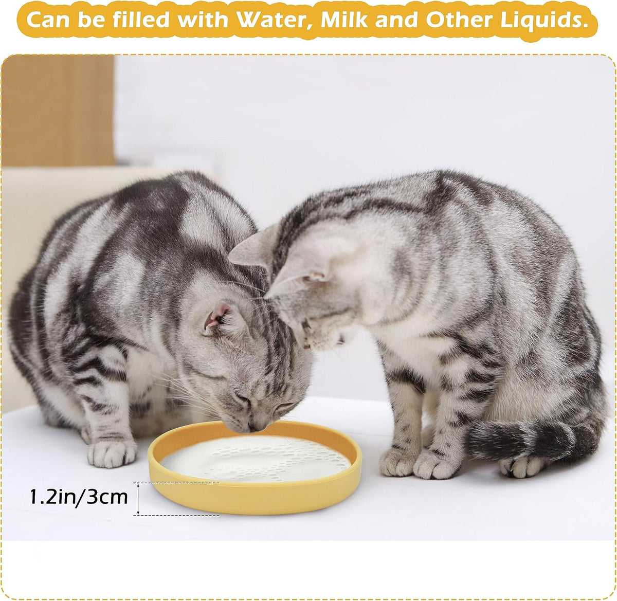 Silicone Cat Dog Bowls, Non Slip Dog Food Cat Feeding Plates, Pet Drinking Bowl for Dry and Wet Food, 10 OZ/330ML Water Bowl for Small Pets 2PCS (Yellow)