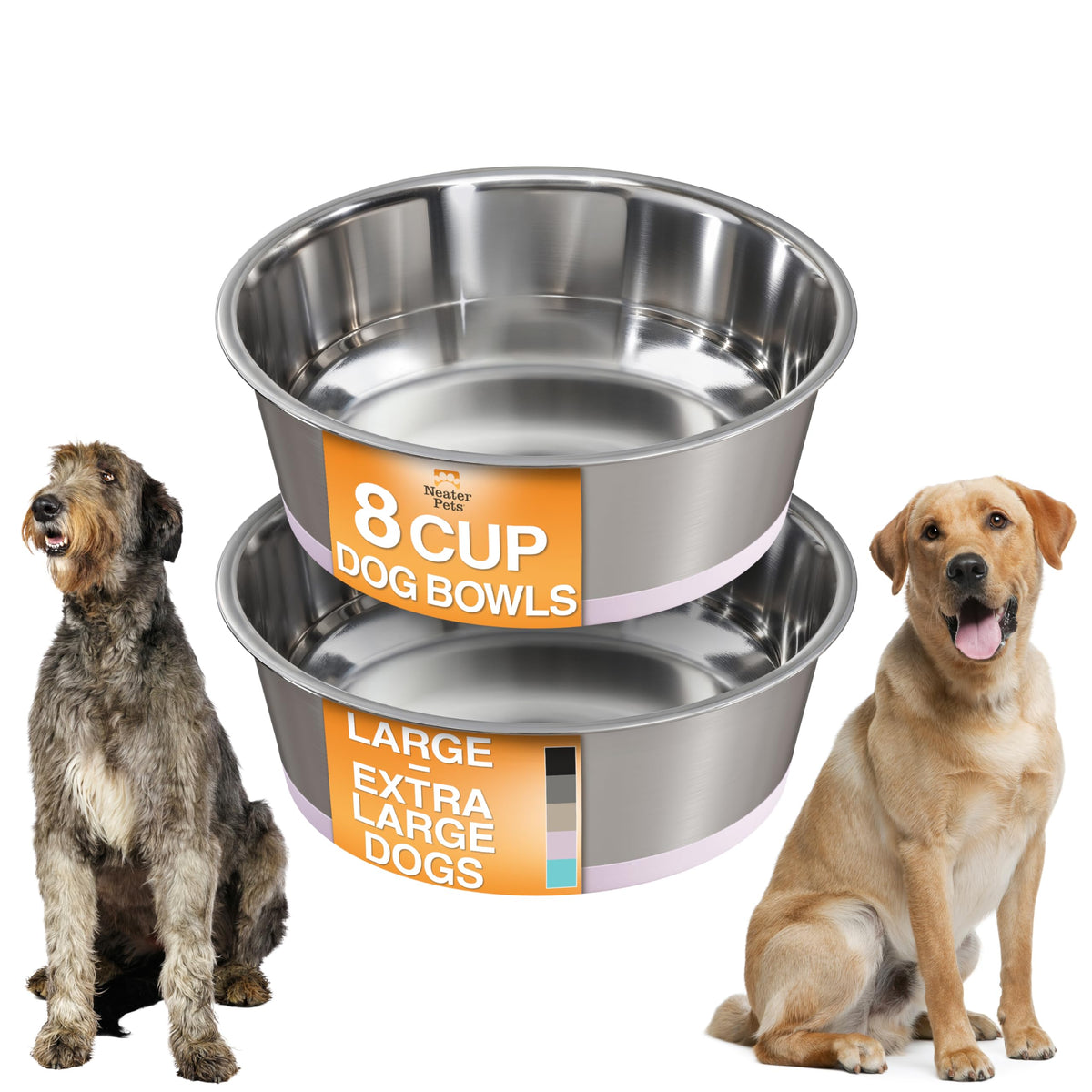 Neater Pet Brands Stainless Steel Dog Bowls with Non-Slip Rubber Bottom – 2 Cup (16 oz), Black - Set of 2 Heavy Duty Metal Dog Bowls, Dishwasher Safe, Food or Water Bowl, Ideal for Small Dogs & Cats