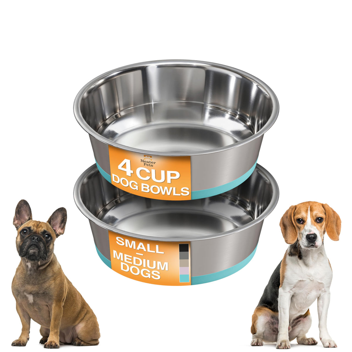 Neater Pet Brands Stainless Steel Dog Bowls with Non-Slip Rubber Bottom – 2 Cup (16 oz), Black - Set of 2 Heavy Duty Metal Dog Bowls, Dishwasher Safe, Food or Water Bowl, Ideal for Small Dogs & Cats
