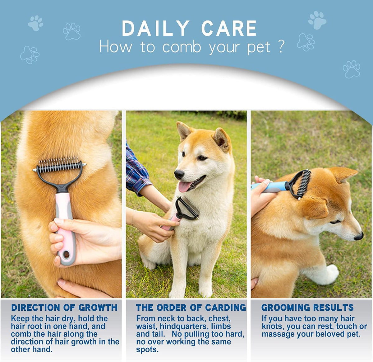Deshedding Dog Brush - Undercoat Rake for Cats & Dogs - Double Sided Brush for Shedding and Dematting Comb Grooming Tool kit - Nail Clipper & Nail File