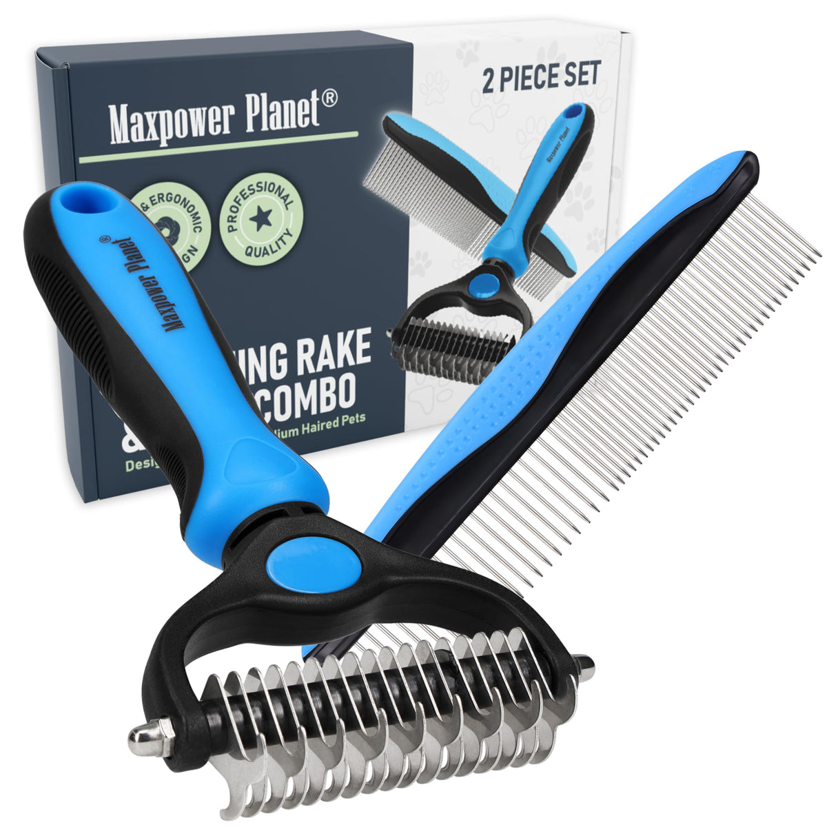 Maxpower Planet Dog Grooming Rake, Deshedding Undercoat Brush, Dogs & Cats