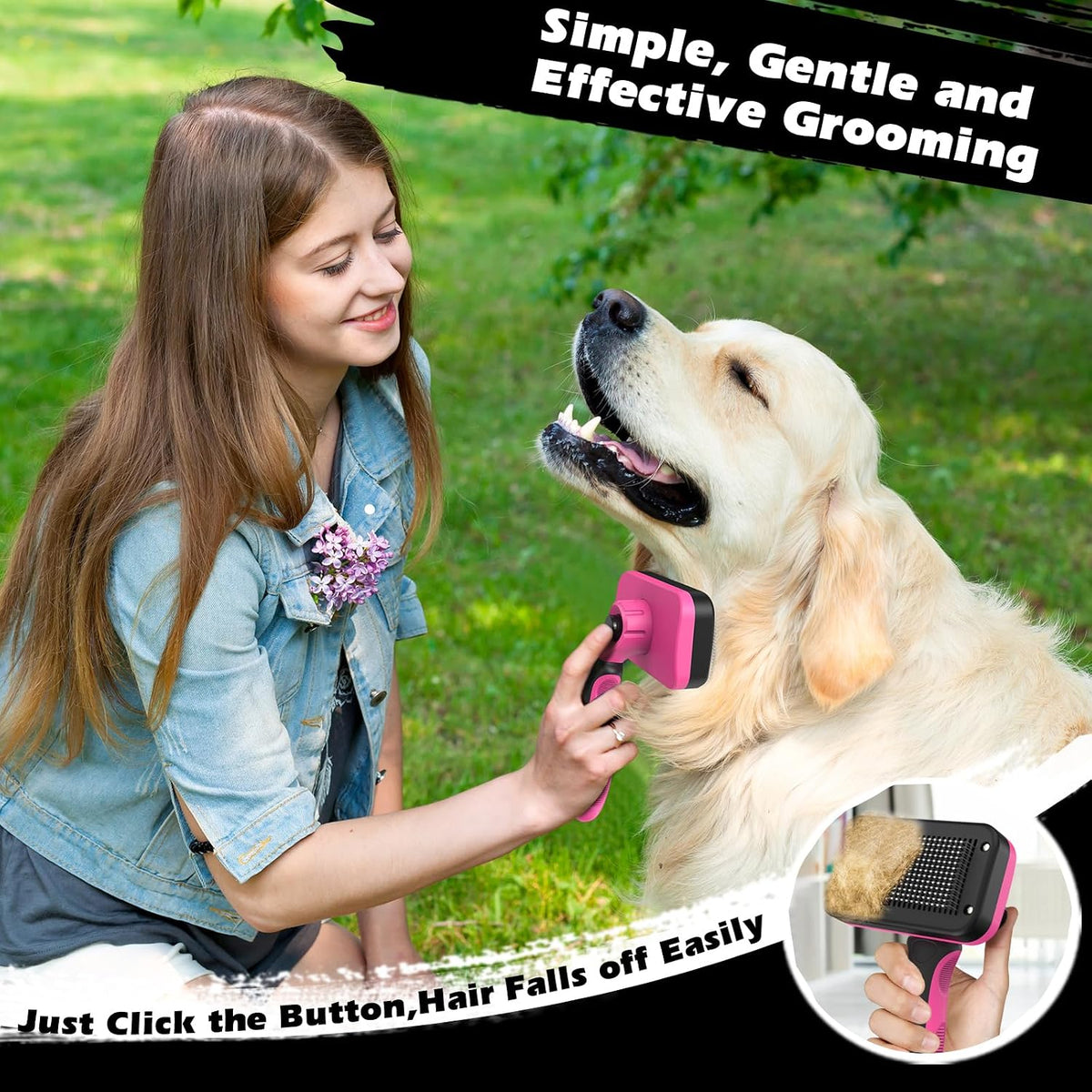 Professional 3PCS Self Cleaning Slicker Brush & Pet Grooming Rake & Flea Comb for Dogs,Cats and Horses | Double-Sided Dematting Comb & Skin Friendly Deshedding Grooming Tool (Red)