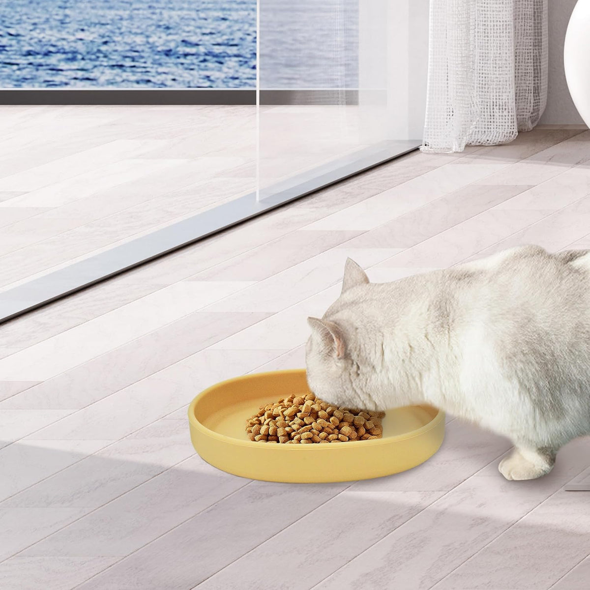 Silicone Cat Dog Bowls, Non Slip Dog Food Cat Feeding Plates, Pet Drinking Bowl for Dry and Wet Food, 10 OZ/330ML Water Bowl for Small Pets 2PCS (Yellow)