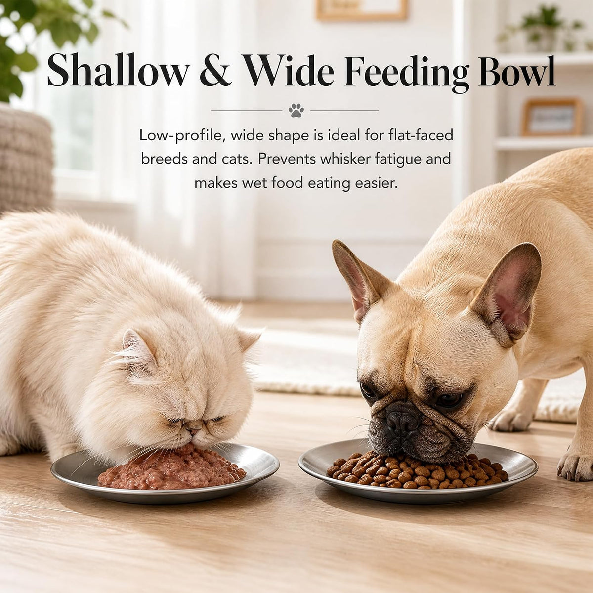 2 Pack Whisker Friendly Stainless Steel Cat Bowls, 6.7 Inch Shallow Wide Non-Slip Silicone Base Cat Feeding Plates, Easy to Clean Tilted Food Water Dishes for Cats Kittens Puppies Indoor Use