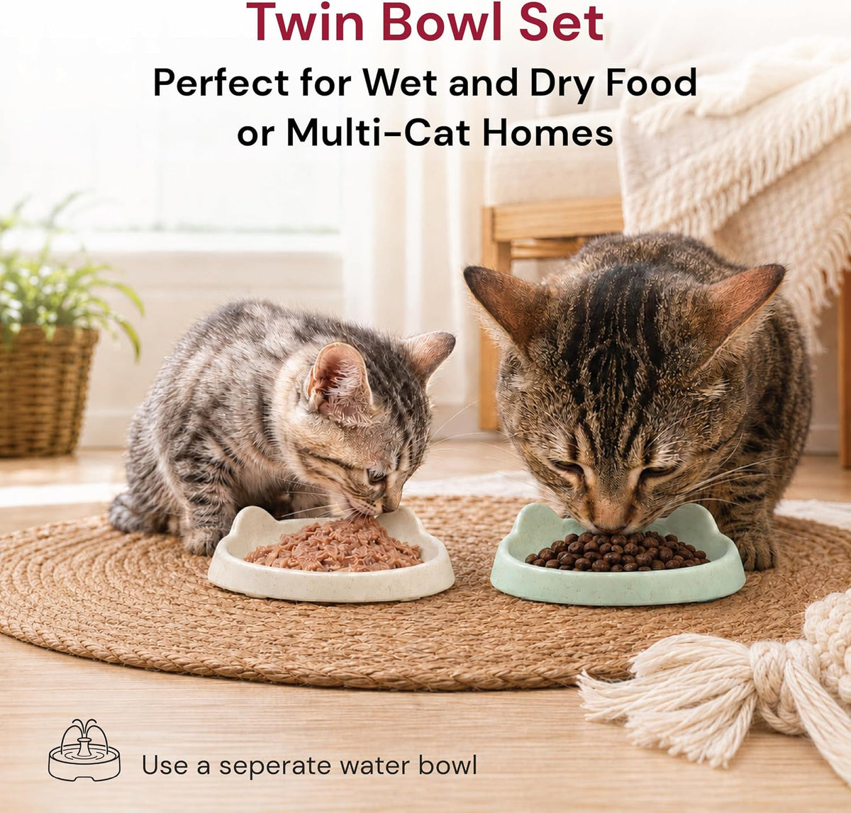 7 Ruby Road Shallow Cat & Kitten Food Bowls, Whisker Friendly, Set of 2