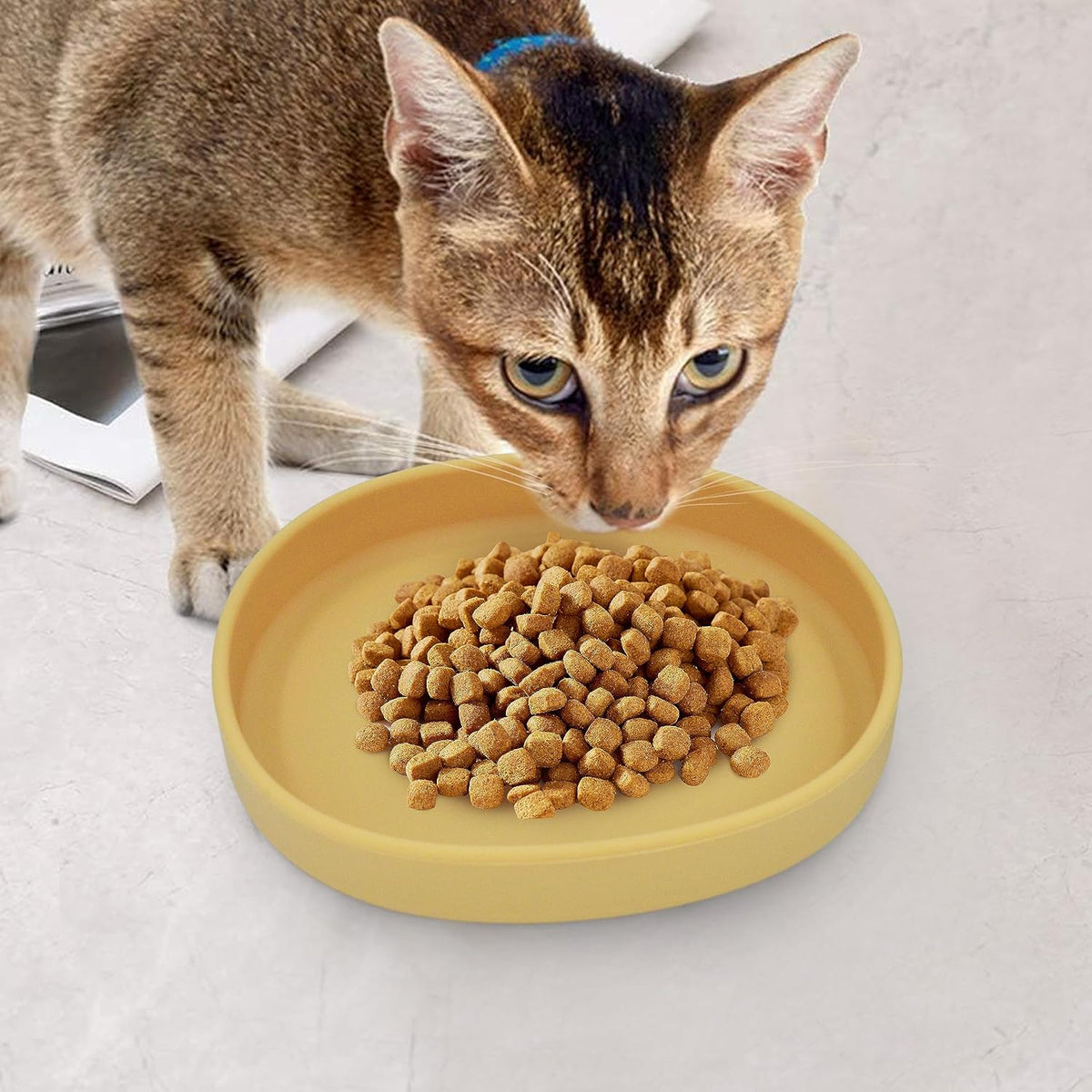Silicone Cat Dog Bowls, Non Slip Dog Food Cat Feeding Plates, Pet Drinking Bowl for Dry and Wet Food, 10 OZ/330ML Water Bowl for Small Pets 2PCS (Yellow)