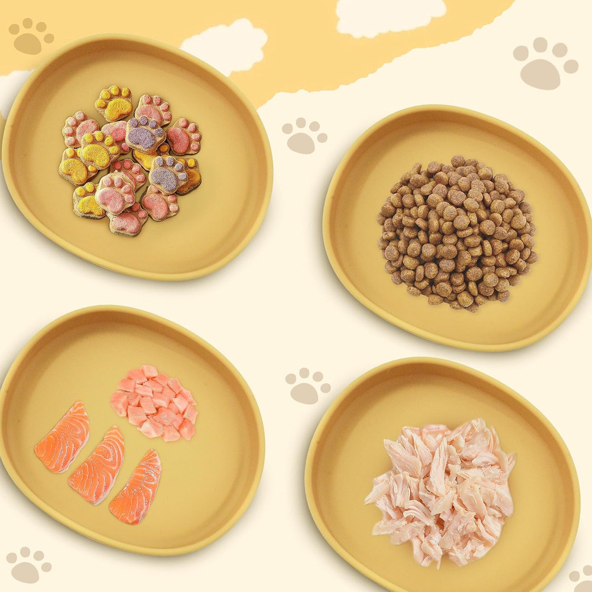 Silicone Cat Dog Bowls, Non Slip Dog Food Cat Feeding Plates, Pet Drinking Bowl for Dry and Wet Food, 10 OZ/330ML Water Bowl for Small Pets 2PCS (Yellow)